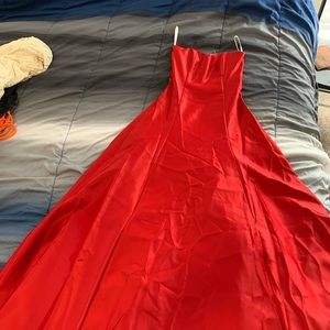 Strapless red prom dress